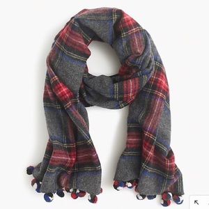 J.Crew Pompom Wool plaid scarf